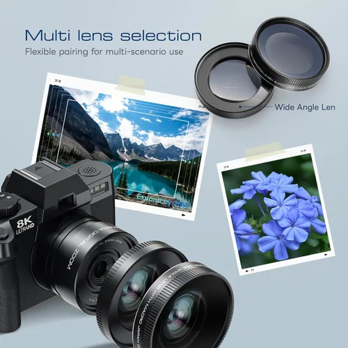 Miniatura 4 de G-Anica Cámaras digitales 8K para fotografía con doble lente, kit de cámara de punto de vlogging y disparo WiFi de 64 MP con pantalla abatible