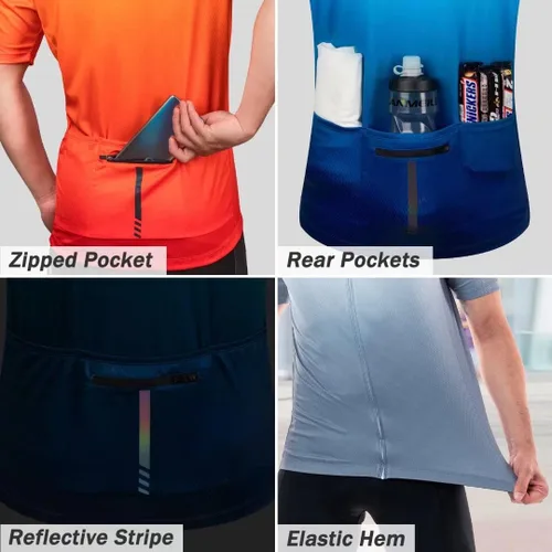 Miniatura 5 de ROTTO Camiseta de ciclismo de manga corta para hombre, color degradado, serie Pro con bolsillo trasero con cremallera, L