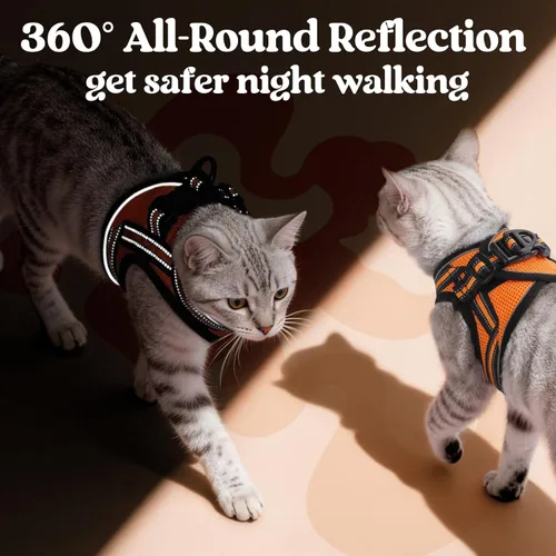 Miniatura 5 de rabbitgoo Juego de arnés y correa para gatos para caminar a prueba de escape, chaleco suave ajustable para gatitos con tira reflectante para gatos