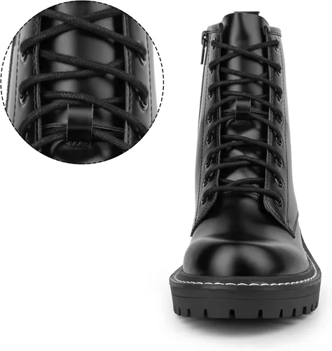 Miniatura 4 de ICHIGO Botines al tobillo de moda para mujer, botas de combate con 8 ojales, cremallera lateral y cordones