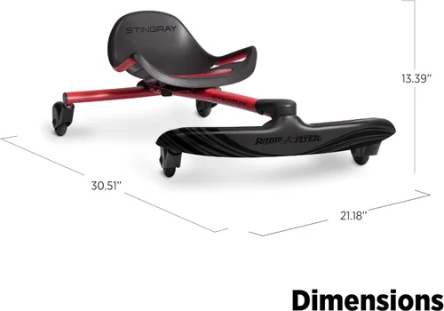 Miniatura 9 de Radio Flyer Stingray Patinete de conducción con deriva divertida para niños de 3 a 8 años, acción de giro de 360°, asiento ajustable para niños