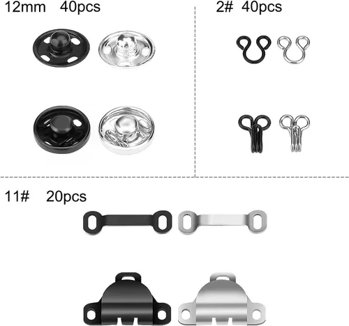 Miniatura 2 de Kit de costura de 50 pares de ganchos y ojales, 3 estilos de ganchos de costura y cierre de ojos, botones a presión de metal, cierres de gancho