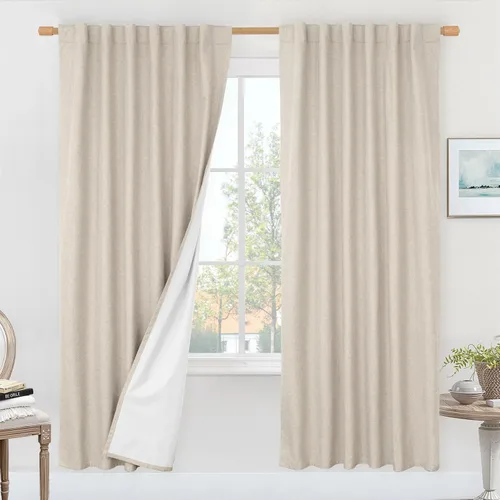 Miniatura 108 de LAMIT Cortinas de lino natural 100 % opacas para ventana, para dormitorio, 45 pulgadas, cortinas térmicas con textura de lino estilo granja