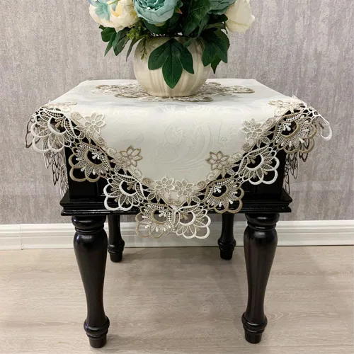 Miniatura 6 de AMZALI Corredores de mesa de macramé para fiesta, 70 pulgadas de encaje floral bordado rectangular bufanda para cómoda decoración de mesa para boda