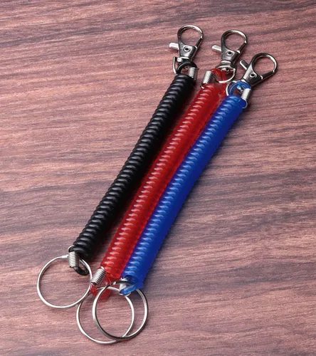 Miniatura 7 de sowaka 3 unids espiral retráctil bobina de resorte llavero con llavero Metal langosta cierre cordón herramienta alambre seguridad Negro