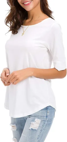 Miniatura 2 de Camisetas casuales de algodón de manga media para mujer, camisetas básicas de verano a la moda