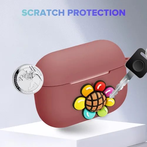 Miniatura 3 de Funda de silicona compatible con AirPods Pro, funda de silicona de dibujos animados con girasol 3D, divertida y bonita funda con llavero, regalo