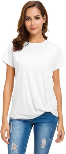 Miniatura 2 de Moqueen - Camiseta holgada para mujer de manga corta con nudo frontal, de algodón, informal