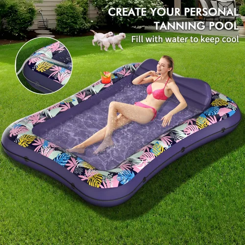 Miniatura 2 de OKSUWATER - Flotador para tumbona de piscina, de 75 x 51 pulgadas, para adultos, con reposacabezas y soporte para bebidas, cama inflable para tomar