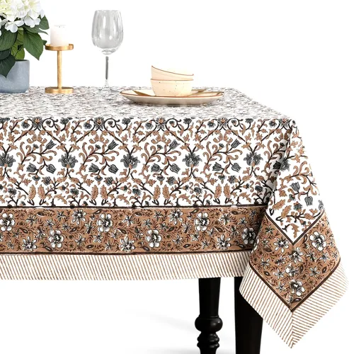 Miniatura 29 de CPC - Mantel cuadrado 100% algodón, 60 x 60 pulgadas, estampado de bloques indios, mantel para bodas, primavera/verano, barbacoa, verde ágata