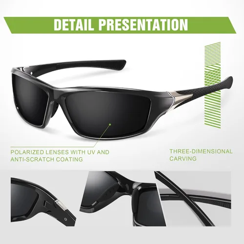 Miniatura 4 de Paquete de 3 lentes de sol deportivos polarizados para hombres, gafas de sol masculinas envolventes con protección UV para ciclismo, pesca
