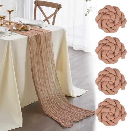 Miniatura 18 de Nialnant Camino de mesa de estopilla azul bebé, camino de mesa bohemio de 13 pies para cocina, cena, fiesta de Año Nuevo azul, decoración de bodas