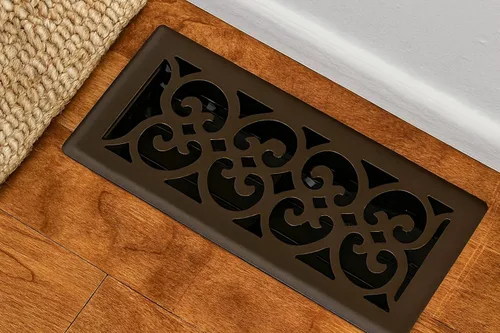 Miniatura 5 de Precision Flow - Rejilla de piso de acero de 4 x 10 pulgadas, diseño victoriano, acabado negro texturizado, cubiertas de ventilación prémium