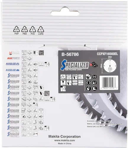 Miniatura 5 de Makita A-99982 6-1/2" 60T (ATB) Hoja de sierra de inmersión inalámbrica con punta de carburo