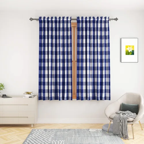 Miniatura 40 de UPOPO Cortinas de ventana Buffalo Check 122 cm de largo, cortinas de algodón para sala de estar, paneles de cortina a cuadros para dormitorio