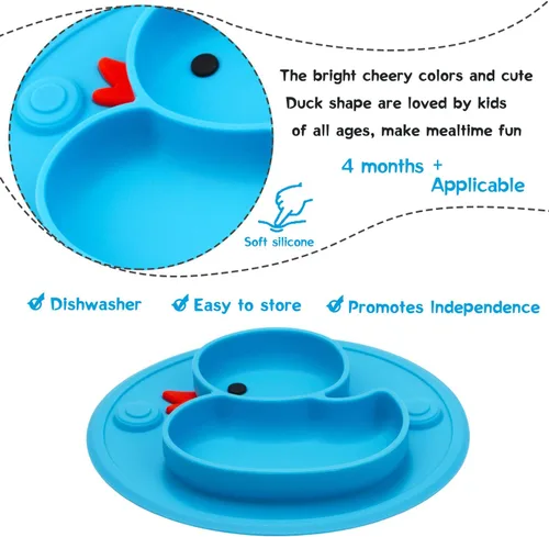 Miniatura 4 de Plato dividido de silicona para bebés, plato portátil antideslizante para alimentación infantil con ventosa para niños, bebés y niños, sin BPA, apto