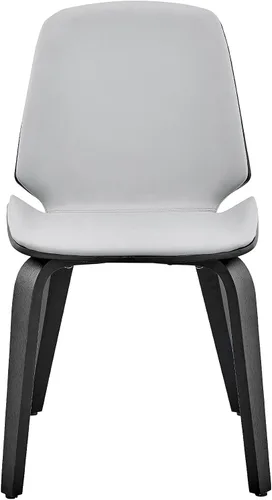 Miniatura 4 de Armen Living Brinley Mid Century - Silla auxiliar moderna de piel sintética gris y madera negra para comedor, mesa de cocina, escritorio, tocador