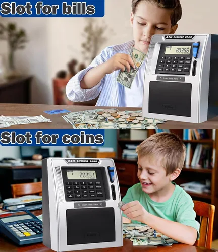 Miniatura 3 de Fishboy Caja de ahorros parlante estilo cajero automático para niños con dos tarjetas de débito, memoria de apagado, cajón de apertura automática
