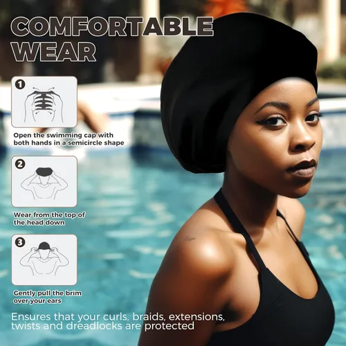 Miniatura 4 de Gorro de natación extra grande para mujeres y hombres, adultos, jóvenes, gorro de natación de silicona impermeable para cabello muy largo, cabello