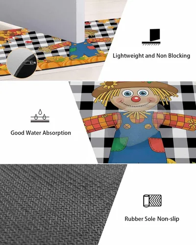 Miniatura 3 de Tapete de baño antideslizante para bañera, tapete de baño de espantapájaros, calabaza, hojas, alfombra de pasillo de baño, alfombra de pasillo