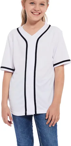 ACEFAST INC Camiseta de béisbol para niños, con botones, uniforme de equipo de sóftbol, para niñas, niños, hip hop, sudadera de color sólido