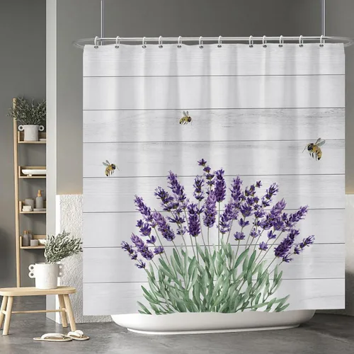 Miniatura 143 de Baocicoo - Cortina de ducha de abeja de miel, diseño de abeja de caricaturas, pista voladora, rústica, floral, para baño, decoración de bañera