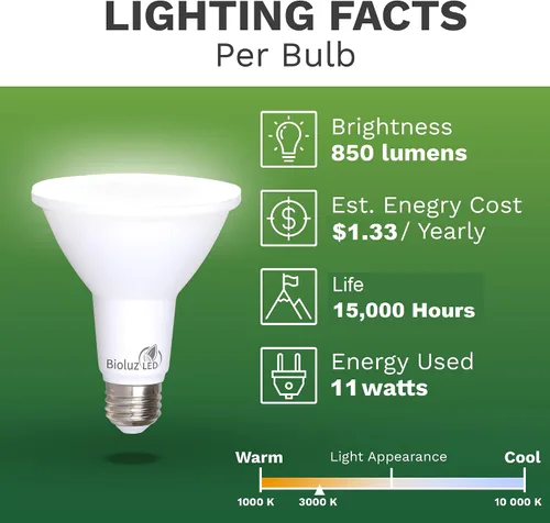 Miniatura 5 de Bioluz LED Paquete de 4 bombillas LED PAR30 de luz de inundación para interiores y exteriores, alto CRI, equivalente a 75 W usando 11 W, regulable