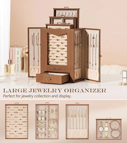 Miniatura 5 de Homde Organizador de joyas con ganchos transparentes para collares de ventana, regalo para mujeres, caja de joyería para collares, anillos, aretes