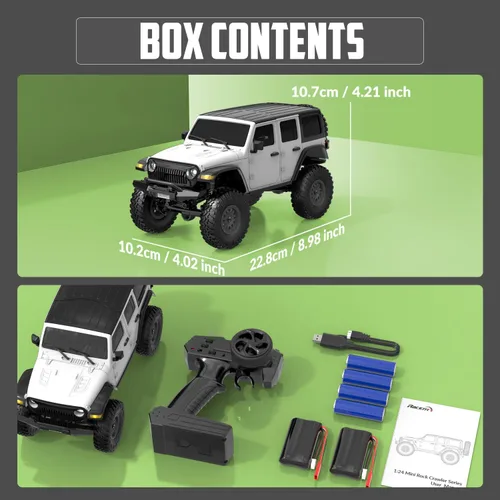 Miniatura 6 de RACENT 1/24 RC Crawler 4WD Todo Terreno RC Monster Truck de Escalada de Roca con Luz LED Impermeable Grado Pasatiempo Juguetes con 4