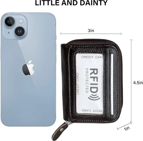 Miniatura 30 de Tarjetero RFID de bolsillo con ventana para ID, piel genuina, S, Negro
