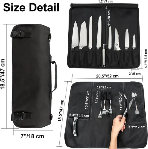 Miniatura 2 de Tosnail Bolsa enrollable para cuchillos de chef con asa de transporte y correa para el hombro, bolsa de almacenamiento de cuchillos de cocina