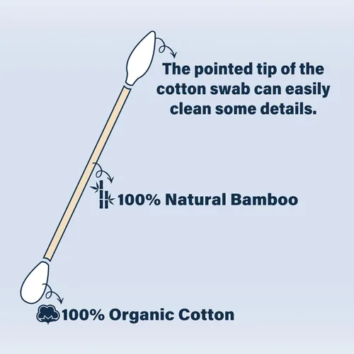 Miniatura 2 de WOWOTEX Hisopos de algodón de bambú, 600 unidades, 1 caja, una punta puntiaguda y una punta redondeada, bastoncillos de algodón biodegradable
