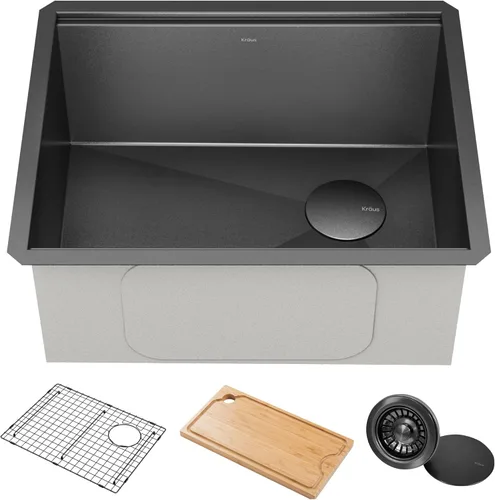 Miniatura 18 de KRAUS KWU111-23 Kore - Fregadero de cocina con estación de trabajo de 23 pulgadas, para empotrar, cuenco individual, de acero inoxidable calibre 16