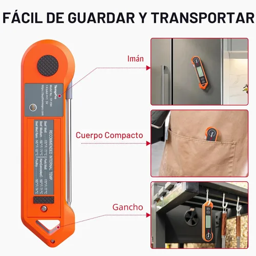 Miniatura 7 de Termómetro digital de carne ThermoPro TP19H resistente al agua para asar a la parrilla con retroiluminación ambidiestra y sensor de movimiento