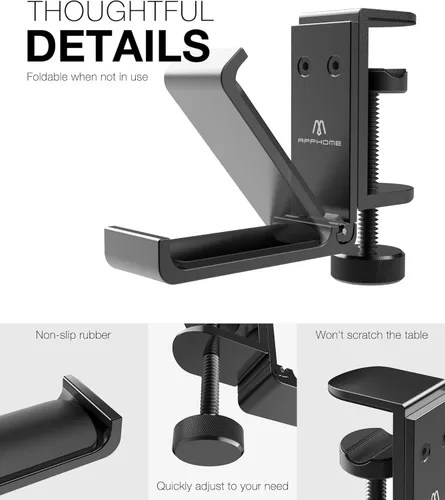 Miniatura 4 de Nuevo soporte plegable para auriculares con gancho de aluminio para auriculares con barra de sonido, soporte para auriculares con abrazadera, gancho