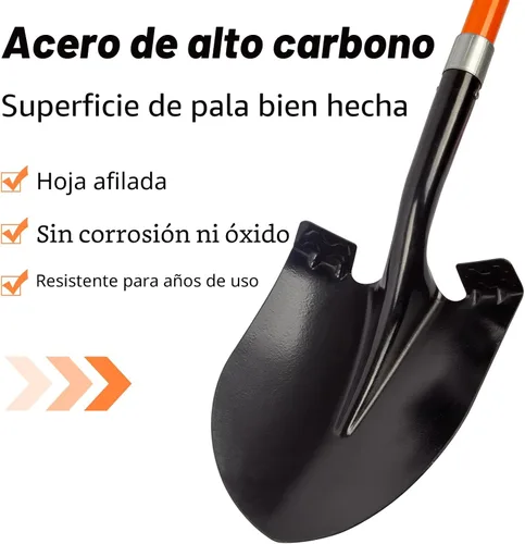 Miniatura 2 de VNIMTI Pala de jardinería resistente, hoja redonda de 56 pulgadas con mango de fibra de vidrio (naranja)