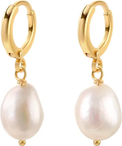14k Gold Small Hoop Earrings with Simulated Baroque Pearl Earrings for Women Pearl Drop Dangle Earrings Gold Hoop Earrings for Women