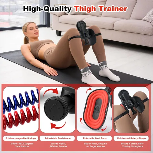 Miniatura 2 de Thigh Trainer, 10-135LB Adjustable Resistance Pelvic Floor Exercise Devices, Kegel Inner Thigh Exerciser with Leg Strap, Thigh Workout Equipment for