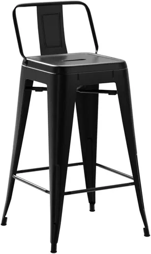 Miniatura 5 de Yongchuang Juego de 4 taburetes de bar, taburetes de bar de metal negro de 24 pulgadas con respaldo de cocina industrial, sillas de bar de altura