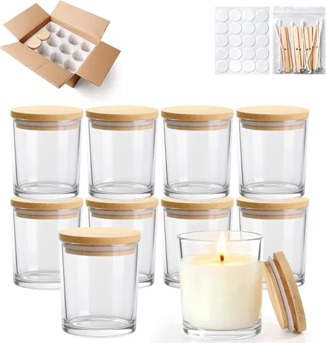 Miniatura 12 de Tarros de vela de vidrio de 4 onzas, paquete de 12 tarros pequeños para hacer velas, tarros vacíos de vidrio grueso de boca ancha con tapas de bambú