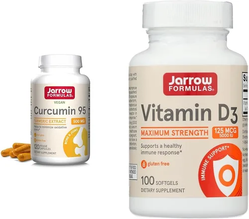 Jarrow Formulas Curcumina 95 500mg - Hasta 120 porciones (cápsulas vegetales) y vitamina D3 125 mcg (5000 UI) - 100 porciones (cápsulas blandas)
