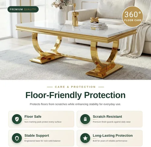 Miniatura 5 de Asday Mesa de centro dorada y blanca, mesa de centro rectangular de mármol dorado, mesa central elegante de lujo para sala de estar, pasillo