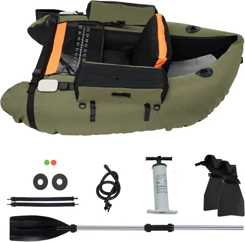 Miniatura 3 de Barco de pesca inflable de 286 libras, barco de pesca duradero, tubo flotante inflable con remo, regla de pescado, bomba, bolsillos de Verde