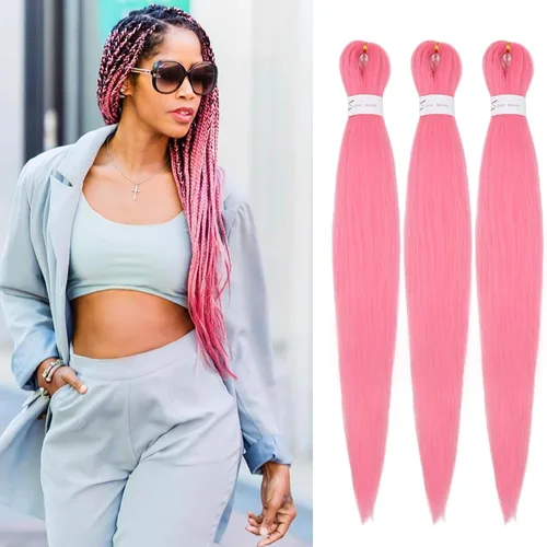 IXIMII 3 paquetes de cabello trenzado rosa preestirado de 20 pulgadas, trenzas de ganchillo lacio, textura Yaki suave, ajuste de agua caliente,
