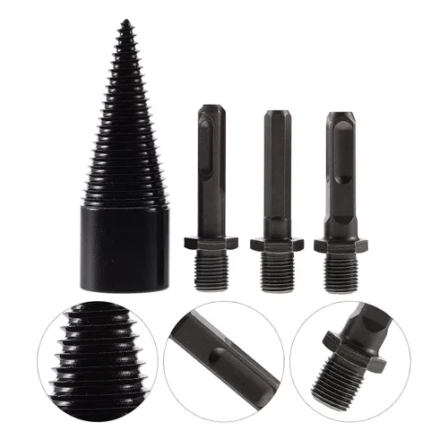 Miniatura 8 de 4pcs Wood Log Splitter Drill Bit Set with 3 Detachable Handles (Round, Square, Hex) 32mm Carbon Steel Firewood Splitting Tool for Electric Hammer