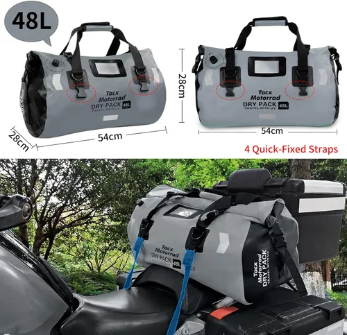 Miniatura 4 de Bolsa de lona impermeable para hombres y mujeres, mochila seca enrollable con correas de fijación rápida, bolsa de sillín de motocicleta para Gris