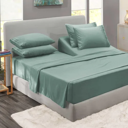 Miniatura 72 de Clara Clark - Juego de sábanas King con Flex Top, 6 piezas - Sábanas de lujo para cama King con cabeza dividida, juego de cama súper suave, King