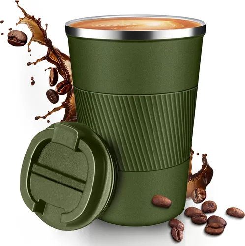 Miniatura 19 de Taza de Café de Viaje de 12 OZ, Taza de Café Aislada con Tapa a Prueba de Derrames y Fugas, Vaso Portátil de Acero Inoxidable Reutilizable para Agua