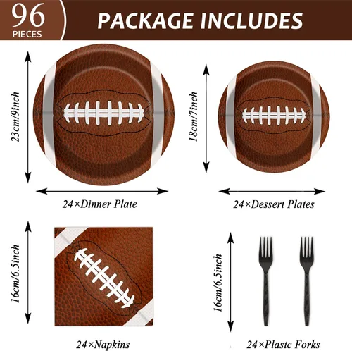 Miniatura 3 de Kit de vajilla de fiesta de fútbol para 24 invitados, decoración de fiesta de cumpleaños, suministros de mesa de rugby para niños, incluye platos