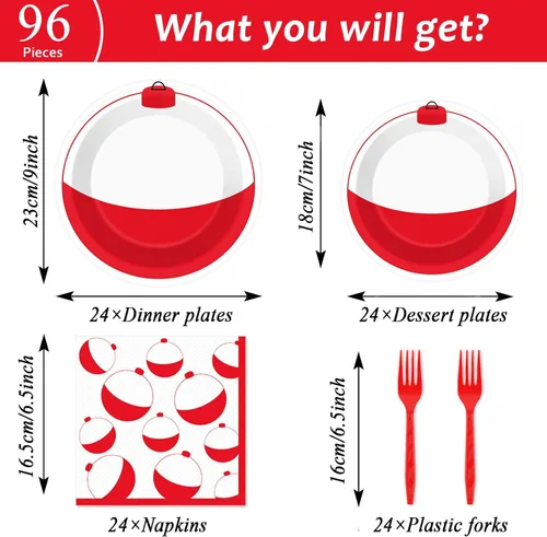 Miniatura 2 de ZOIIWA 96 Piezas Juego de Vajilla para Fiesta de Pesca, Servilletas, Platos de Mesa para Decoración Temática de Pesca, Suministros para Cumpleaños